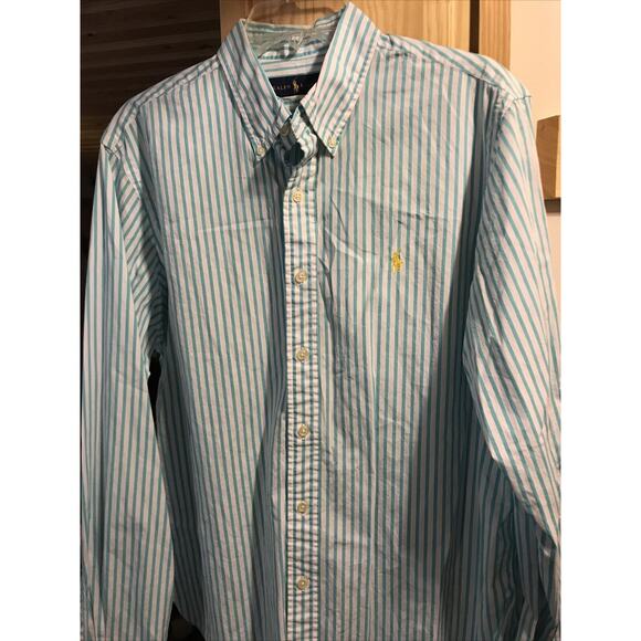 Ralph Lauren Men’s L White Blue Striped Long Sleeve Button Down Cotton Shirt - Picture 7 of 12